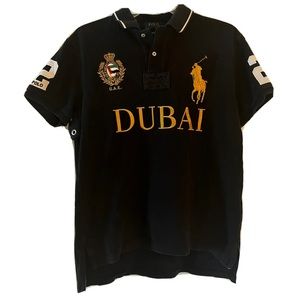 Polo Ralph Lauren Dubai Black Big Pony Large L 
Custom Fit Polo Shirt Rare Gold